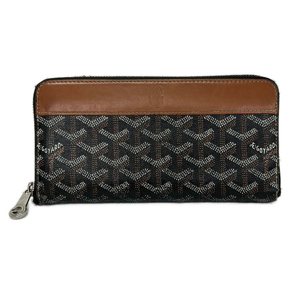 Goyard Matignon Long Wallet Black Brown Coated Canvas Leather